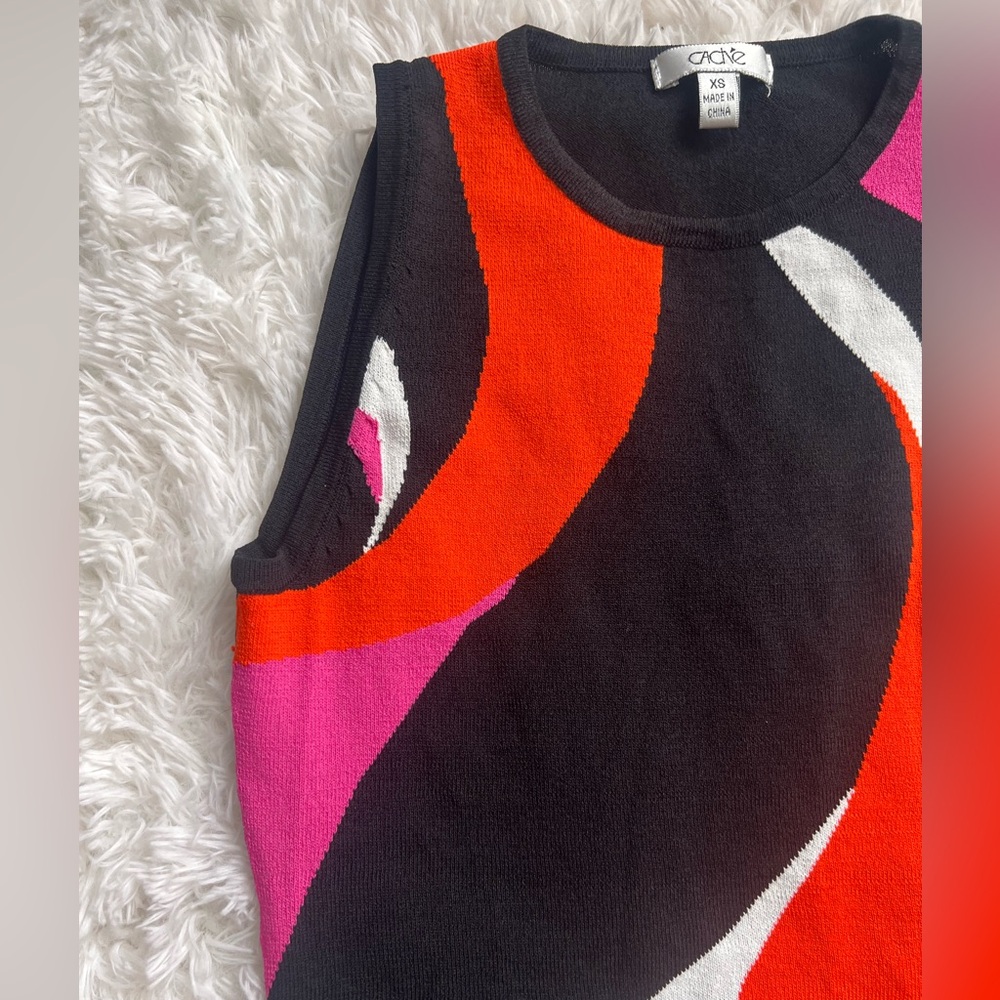 Cache Red Pink White Black Abstract Tank Top. Xsmall - Picture 2 of 7